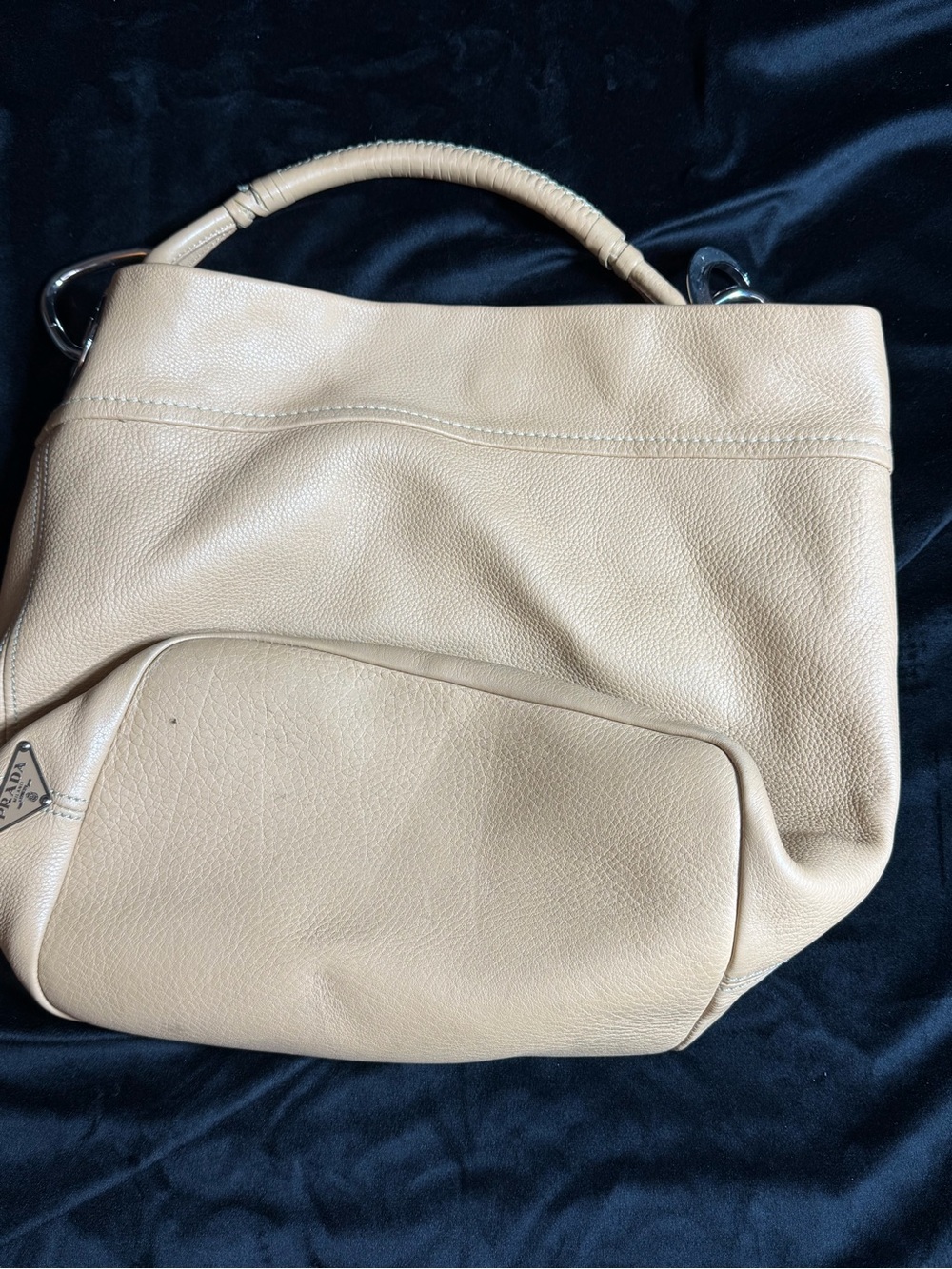 Prada Beige/Tan Pebbled Leather Hobo with Silver Rings - Picture 6 of 13